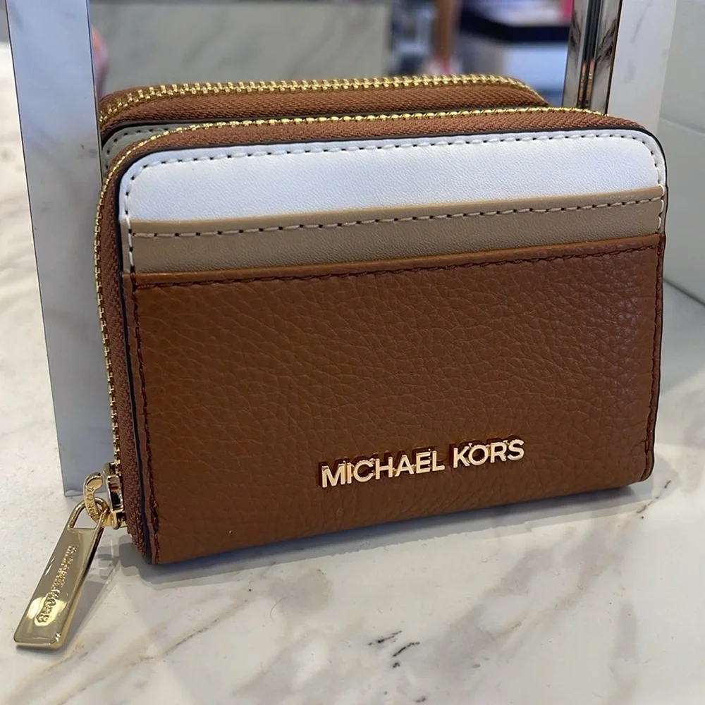 Michael Kors Jet Set Travel Md Zip Around Color-Block Wallet Card Case Luggage
